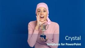  Presentation with blue pink - Audience pleasing PPT theme consisting of young-woman-with-pink-scarf backdrop and a ocean colored foreground