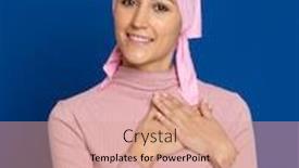  Presentation with blue pink - Colorful slide set enhanced with young-woman-with-pink-scarf backdrop and a coral colored foreground