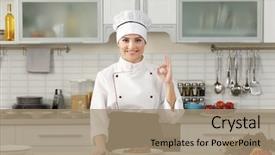  Presentation with meat - Presentation with young woman with prepared meat background and a coral colored foreground