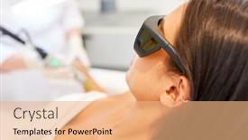  Presentation with glasses - Presentation design featuring young-woman-with-protective-glasses background and a coral colored foreground