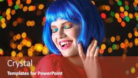  Presentation with sparkly - Beautiful PPT theme featuring young woman with rainbow eye makeup and blue hair on sparkly background backdrop and a tawny brown colored foreground
