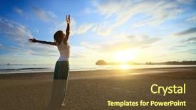  Presentation with woman hands raised to sky - Amazing slides having young woman with raised hands backdrop and a tawny brown colored foreground