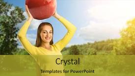  Presentation with red apple tree - PPT theme featuring young woman with red apple background and a  colored foreground