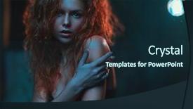  Presentation with film - Presentation design having young woman with red hair indoors portrait cold tint effect film style soft colors background and a tawny brown colored foreground