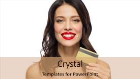  Presentation with young happy people smiling - Presentation design enhanced with young woman with red lipstick background and a  colored foreground