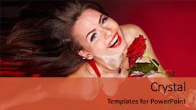  Presentation with rose flower - PPT layouts having young woman with red rose background and a red colored foreground