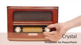  Presentation with frequency - Audience pleasing slides consisting of young woman with retro radio backdrop and a coral colored foreground