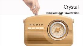  Presentation with radio news - Slides having young woman with retro radio background and a sky blue colored foreground