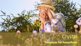  Presentation with sneezing - PPT theme enhanced with young-woman-with-runny-nose background and a tawny brown colored foreground