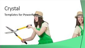  Presentation with white and black woman climbing ladders - Presentation design featuring young woman with shears background and a cream colored foreground