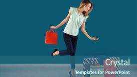 Presentation with woman pushing shopping trolley - Cool new PPT theme with young woman with shopping bag backdrop and a ocean colored foreground