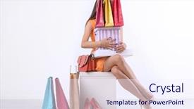  Presentation with shopping - Slides having young woman with shopping bag background and a sky blue colored foreground