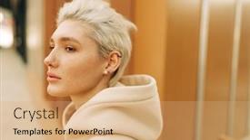  Presentation with hair - Amazing slide set having young-woman-with-short-blond backdrop and a coral colored foreground