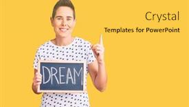  Presentation with question word - Slide set with young-woman-with-short-hair background and a yellow colored foreground