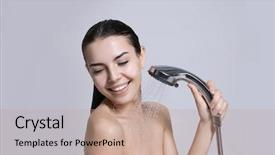 Presentation with save water shower head - Beautiful presentation design featuring young woman with shower head backdrop and a coral colored foreground
