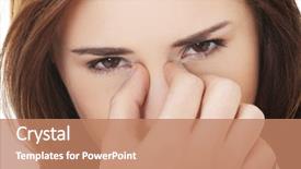  Presentation with woman in pain - Presentation design with young woman with sinus pressure background and a  colored foreground