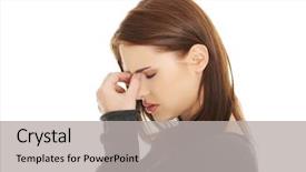  Presentation with pain - Presentation theme enhanced with young woman with sinus pressure background and a light gray colored foreground
