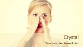  Presentation with woman in pain - Audience pleasing theme consisting of young woman with sinus pressure backdrop and a cream colored foreground