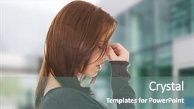  Presentation with woman in pain - Presentation theme with young woman with sinus pressure background and a gray colored foreground