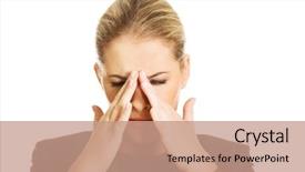  Presentation with pain - Cool new PPT theme with young woman with sinus pressure backdrop and a coral colored foreground