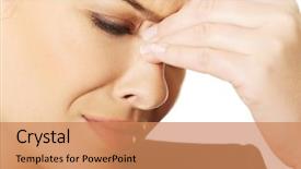  Presentation with pain - Colorful theme enhanced with young woman with sinus pressure backdrop and a  colored foreground