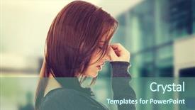  Presentation with woman in pain - Slide deck having young woman with sinus pressure background and a ocean colored foreground