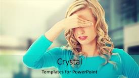  Presentation with woman in pain - Audience pleasing PPT theme consisting of young woman with sinus pressure backdrop and a teal colored foreground