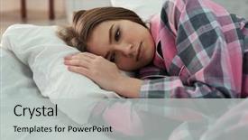 Presentation with sleep - Slide set with young woman with sleep disorder background and a light gray colored foreground