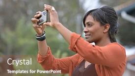  Presentation with selfie - PPT theme featuring young-woman-with-smartphone-taking background and a red colored foreground
