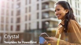  Presentation with coffee - Colorful presentation design enhanced with filipino - young woman with smartphone backdrop and a violet colored foreground