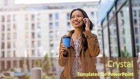  Presentation with coffee - Audience pleasing slide set consisting of young-woman-with-smartphone backdrop and a tawny brown colored foreground
