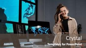  Presentation with company - Theme having young-woman-with-smartphone background and a tawny brown colored foreground