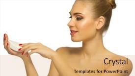  Presentation with young sing woman singing young - Beautiful presentation design featuring young woman with soap isolated backdrop and a yellow colored foreground