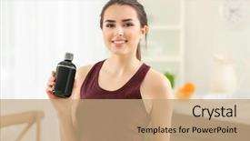  Presentation with woman sport - PPT layouts having young woman with sport supplement background and a coral colored foreground