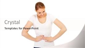  Presentation with stomach - Amazing PPT theme having young-woman-with-stomach-ache backdrop and a sky blue colored foreground