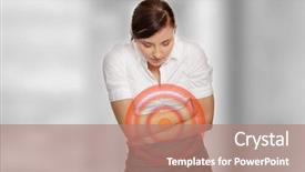  Presentation with stomach - Theme with pain abdominal - young woman with stomach issues background and a coral colored foreground