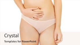  Presentation with woman in pain - Slide set consisting of young woman with stomach pain background and a lemonade colored foreground