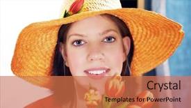  Presentation with tulips - Amazing presentation theme having young-woman-with-strawhat backdrop and a coral colored foreground