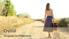  Presentation with suitcase - Beautiful theme featuring young woman with suitcase walking backdrop and a blonde colored foreground