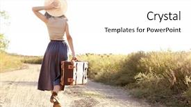 Presentation with suitcase - PPT theme enhanced with young woman with suitcase walking background and a white colored foreground