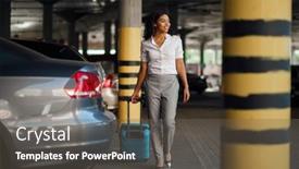  Presentation with car parking - Slide deck with young-woman-with-suitcase background and a gray colored foreground