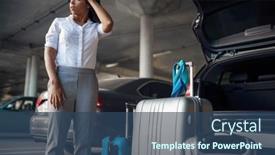 Presentation with car parking - Audience pleasing PPT layouts consisting of young-woman-with-suitcases backdrop and a ocean colored foreground