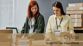  Presentation with next - Theme consisting of young-woman-with-tablet-writing background and a coral colored foreground