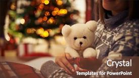  Presentation with sitting teddy bear isolated - Slides having young woman with teddy bear background and a tawny brown colored foreground