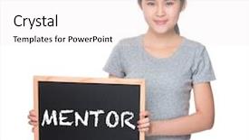  Presentation with mentor - Theme featuring young woman with the blackboard and showing a word mentor background and a sky blue colored foreground
