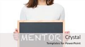  Presentation with mentor - Beautiful PPT layouts featuring young woman with the blackboard showing a word mentor backdrop and a white colored foreground