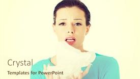  Presentation with sneezing - PPT theme having young woman with tissue - sneezing background and a cream colored foreground