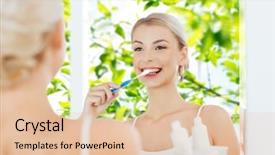  Presentation with dental hygiene - Slides with young woman with toothbrush cleaning background and a lemonade colored foreground