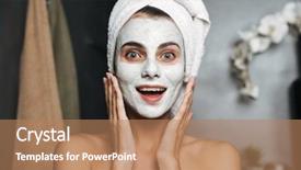  Presentation with skin anatomy face and head - PPT theme enhanced with young woman with towel wrapped background and a coral colored foreground