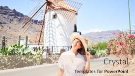  Presentation with windmill - Theme consisting of young-woman-with-traditional-windmill background and a lemonade colored foreground